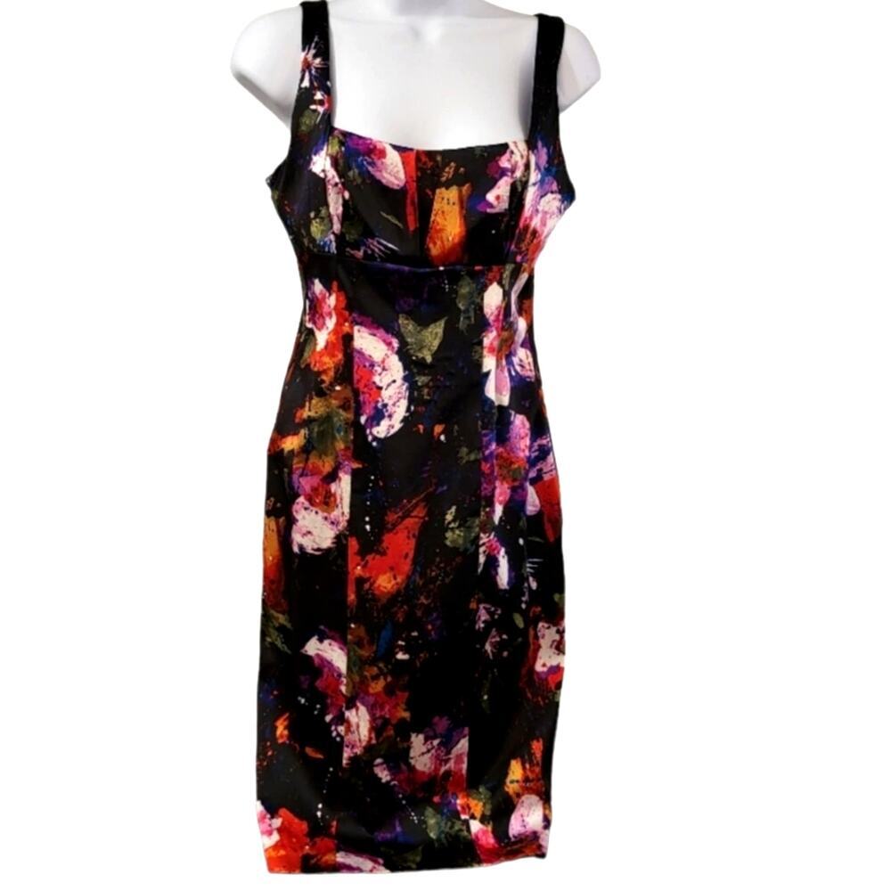 Silk Size 2 Dress David Meister Silk Black Floral Sleeveless Dress Sundress #041